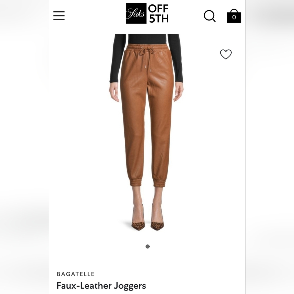 Bagatelle Collection - Cognac Faux Leather Joggers Sz. M - NWOT